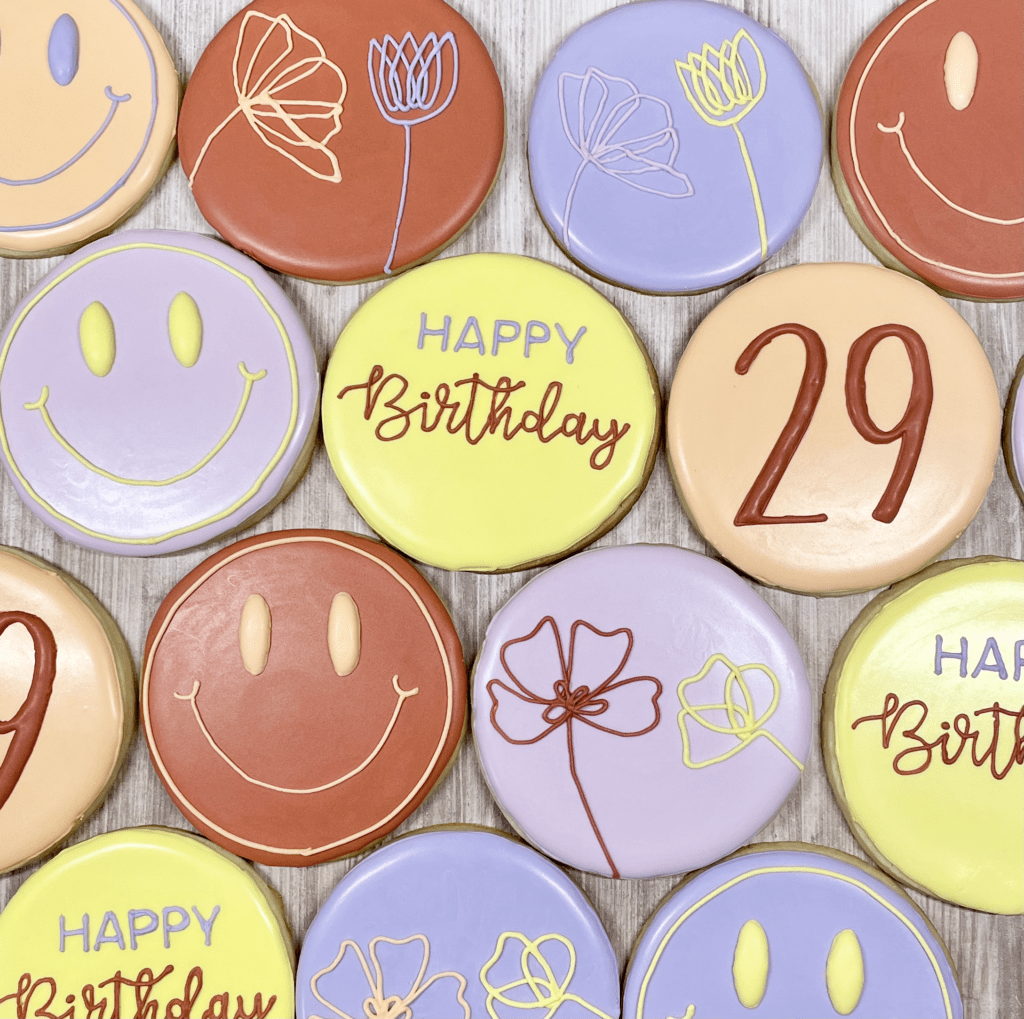 simple smiley 29th birthday cookies